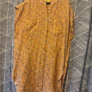 Kealopiko Orange and Brown Button-Up Shirt Dress